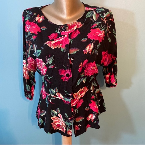 Vintage‎ floral peplum  blouse - Picture 1 of 8